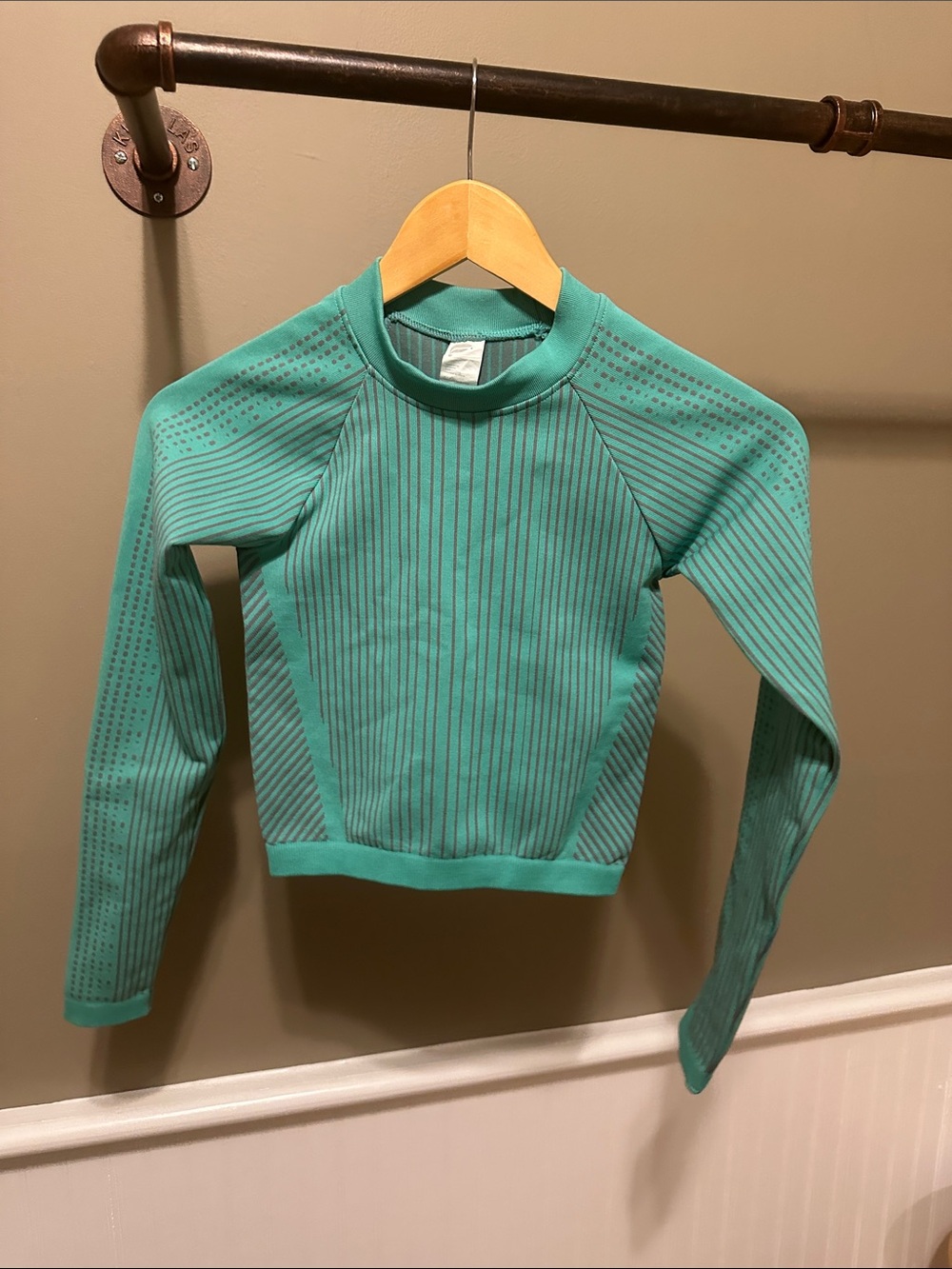 Fabletics Teal and Gray Striped Long Sleeve Top
